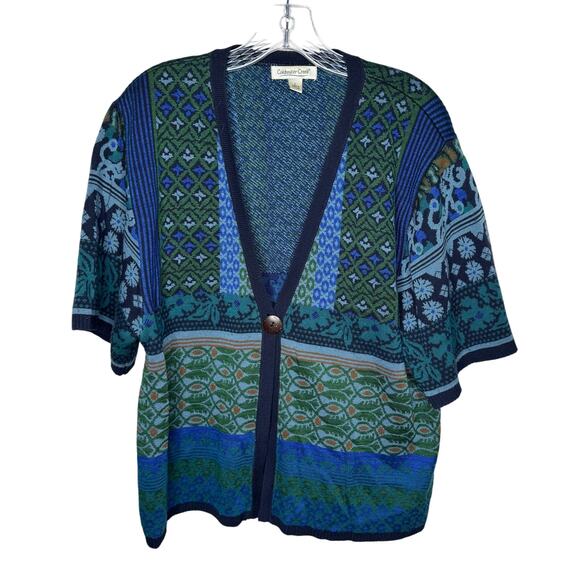 Coldwater Creek Sweaters - Coldwater Creek Women’s‎ Knit Cardigan Sweater Boho Multicolor Short Sleeve L